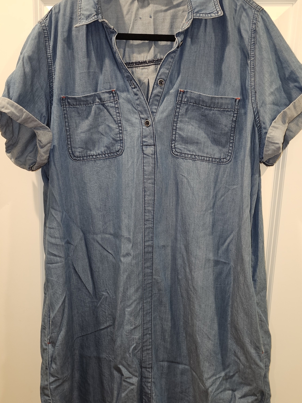 Barbour Blue Chambray Denim Short Sleeve Shirt Dress W/ Pockets Size 18 (14 US)